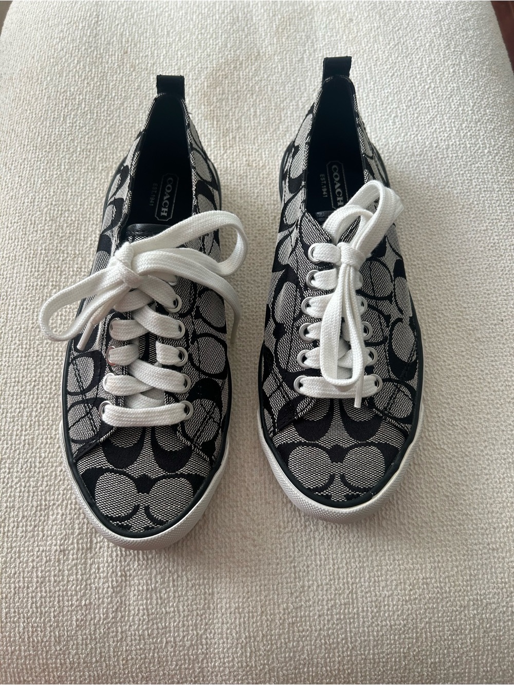 Like New Coach Black & White Signature Canvas Sneakers